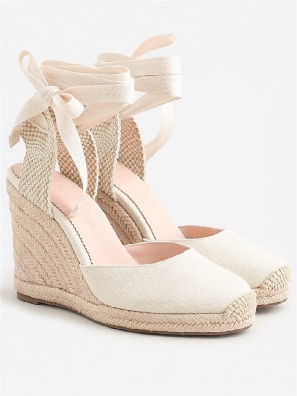 J. Crew Cream Round Toe Canvas Espadrille Wedges Size 9.5 Made in Spain